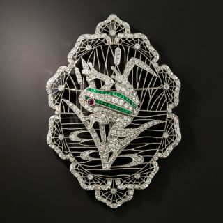 Edwardian Platinum Diamond Frog Brooch/Pendant - 2