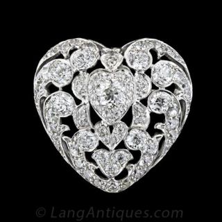 Edwardian Diamond Puffed Heart Pin/Pendant