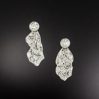 Edwardian Diamond Ribbon Drop Earrings  - 2