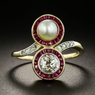 Edwardian Diamond, Ruby and Natural Pearl Ring - 2