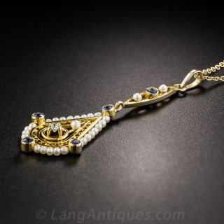 Edwardian Diamond Sapphire and Seed Pearl Lavalier