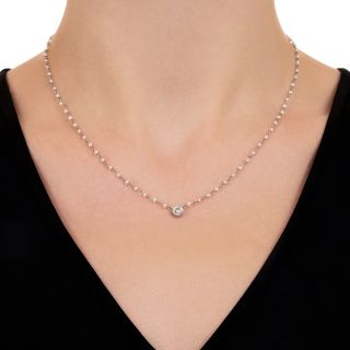 Edwardian Diamond Solitaire on Natural Pearl Necklace