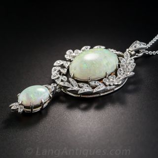 Edwardian Double Opal Platinum Diamond Pendant