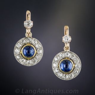 Edwardian/Early-Art Deco Cabochon Sapphire and Diamond Earrings - 1