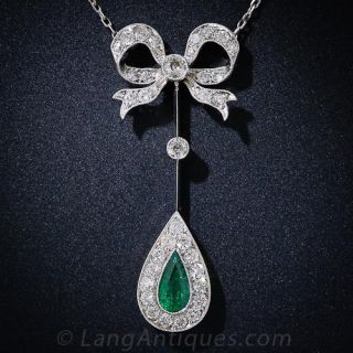 Edwardian Emerald and Diamond Bow Necklace