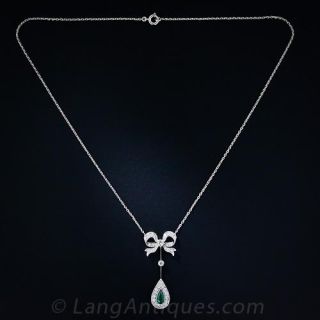 Edwardian Emerald and Diamond Bow Necklace