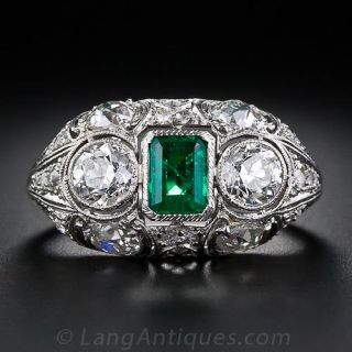 Edwardian Emerald and Diamond Dome Ring