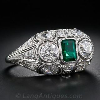 Edwardian Emerald and Diamond Dome Ring