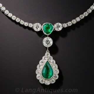 Edwardian Emerald and Diamond Drop Necklace - 1