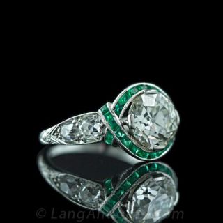 Edwardian Emerald Calibre and Diamond Ring