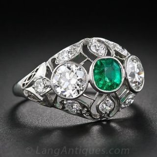 Edwardian Emerald Platinum Diamond Ring