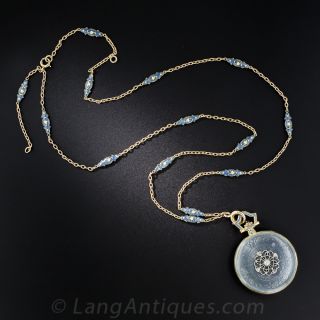 Edwardian Enamel and Diamond Pendant Watch and Chain