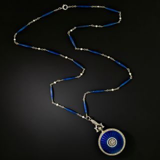 Edwardian Enamel and Diamond Pendant Watch Necklace - 4