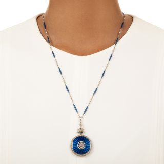 Edwardian Enamel and Diamond Pendant Watch Necklace