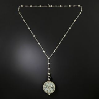 Edwardian Enamel And Diamond Pendant Watch Necklace - 7