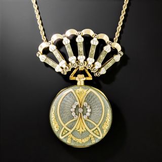 Edwardian Enamel and Diamond Pendant Watch - 1