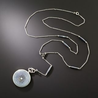 Edwardian Enamel Locket and Chain by Henry Blank & Co - 2