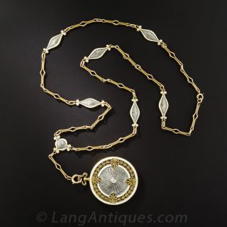 Edwardian Enamel Locket and Chain by Henry Blank & Co