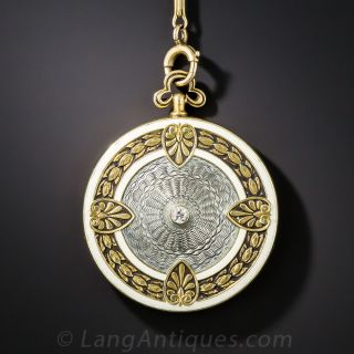 Edwardian Enamel Locket and Chain by Henry Blank & Co