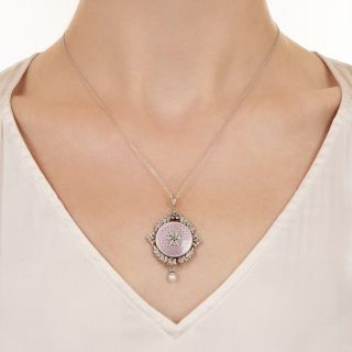 Edwardian Enamel, Natural Pearl and Diamond Locket Pendant