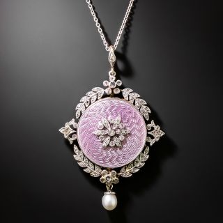 Edwardian Enamel, Natural Pearl and Diamond Locket Pendant - 2