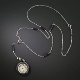 Edwardian Enamel Pendant Watch by Waltham - 3