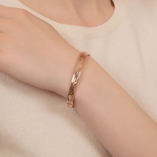Edwardian Engraved Gold Bangle Bracelet, England