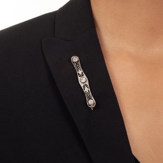 Edwardian Filigree Diamond Bar Pin