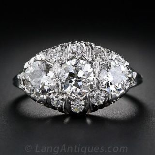 Edwardian Filigree Three Stone Diamond Ring - 2