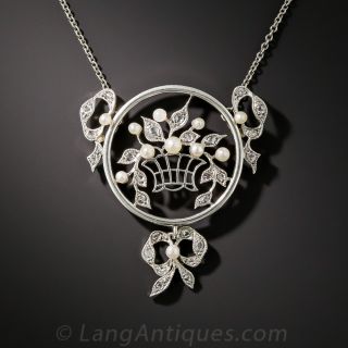 Edwardian Flower Basket Drop Necklace 