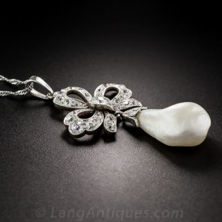 Edwardian Freshwater Pearl and Diamond Drop
