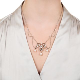 Edwardian Freshwater Pearl and Diamond Necklace