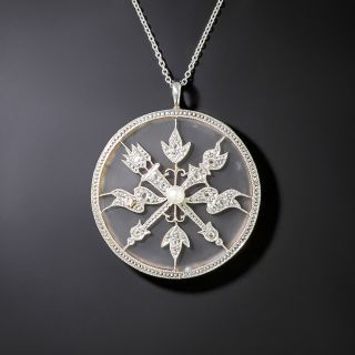 Edwardian Frosted Camphor Glass and Diamond Pendant - 2