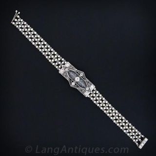 Edwardian Frosted Crystal, Diamond, Platinum and Natural Pearl Bracelet