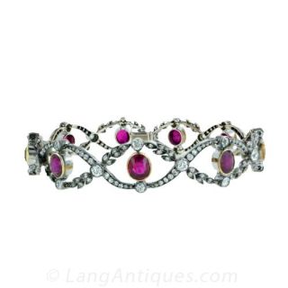 Edwardian Garland Style Ruby and Diamond Bracelet Main View 1