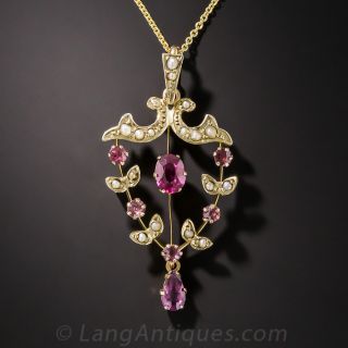 Edwardian Garnet and Seed Pearl Pendant