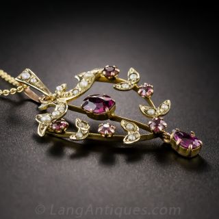 Edwardian Garnet and Seed Pearl Pendant