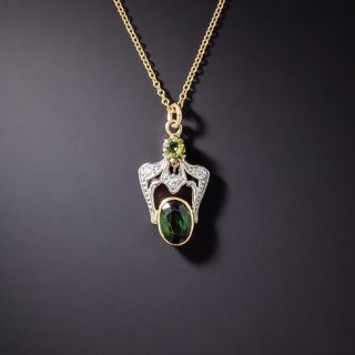 Edwardian Green Tourmaline and Diamond Pendant - 1