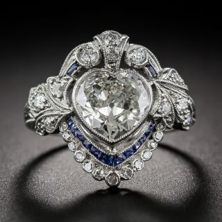 Edwardian Heart-Shaped Diamond and Sapphire Ring
