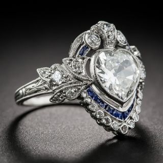 Edwardian Heart-Shaped Diamond and Sapphire Ring