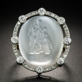 Edwardian Intaglio Moonstone and Diamond Ring - Jesus Healing the Blind - 1