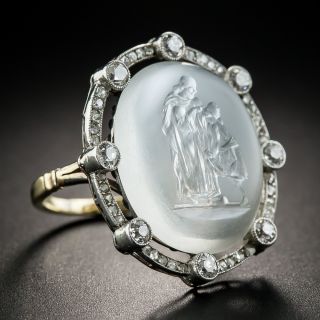 Edwardian Intaglio Moonstone and Diamond Ring - Jesus Healing the Blind