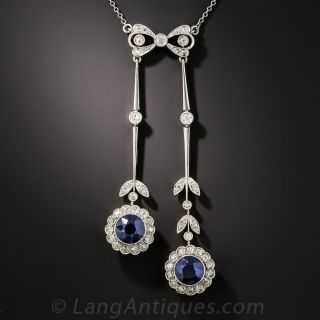 Edwardian Interchangeable Synthetic Sapphire, Diamond Necklace, Bracelet and Bar Pin Set