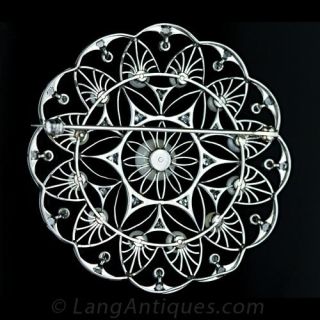 Edwardian Lacy Diamond and Natural Pearl Pin