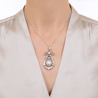 Edwardian Large Natural Blister Pearl and Diamond Necklace