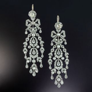 Edwardian Long Diamond Chandelier Earrings - 1