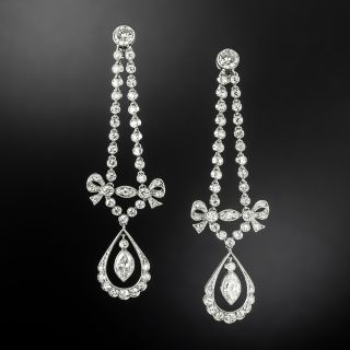 Edwardian Long Diamond Drop Earrings  - 2