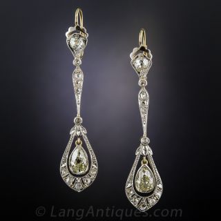 Edwardian Long  Diamond Drop Earrings