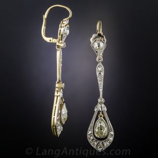 Edwardian Long  Diamond Drop Earrings