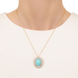 Marcus & Co Turquoise, Diamond, and Seed Pearl Pendant/Brooch 